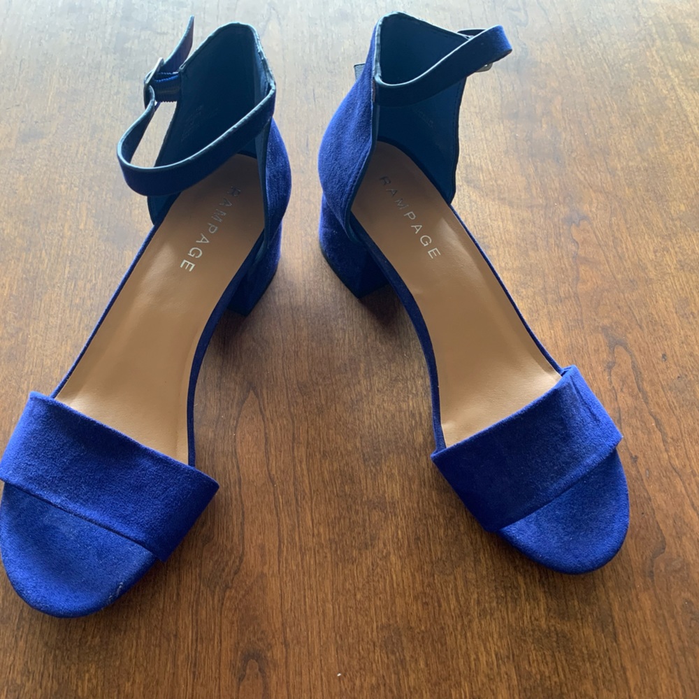 Blue suede sandal pumps are 2" heels and perfect from jeans to formal dress